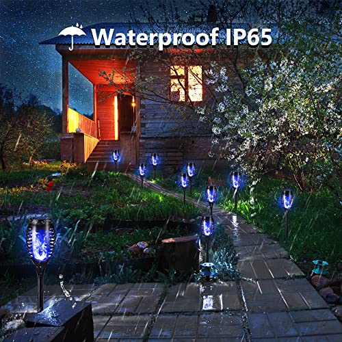 Geemoo 6 Pack Solar Flickering Dancing Blue Flame Lights Waterproof Solar Torch Lights for Outdoor Garden Patio Pathway Yard Tomb Halloween Decorations