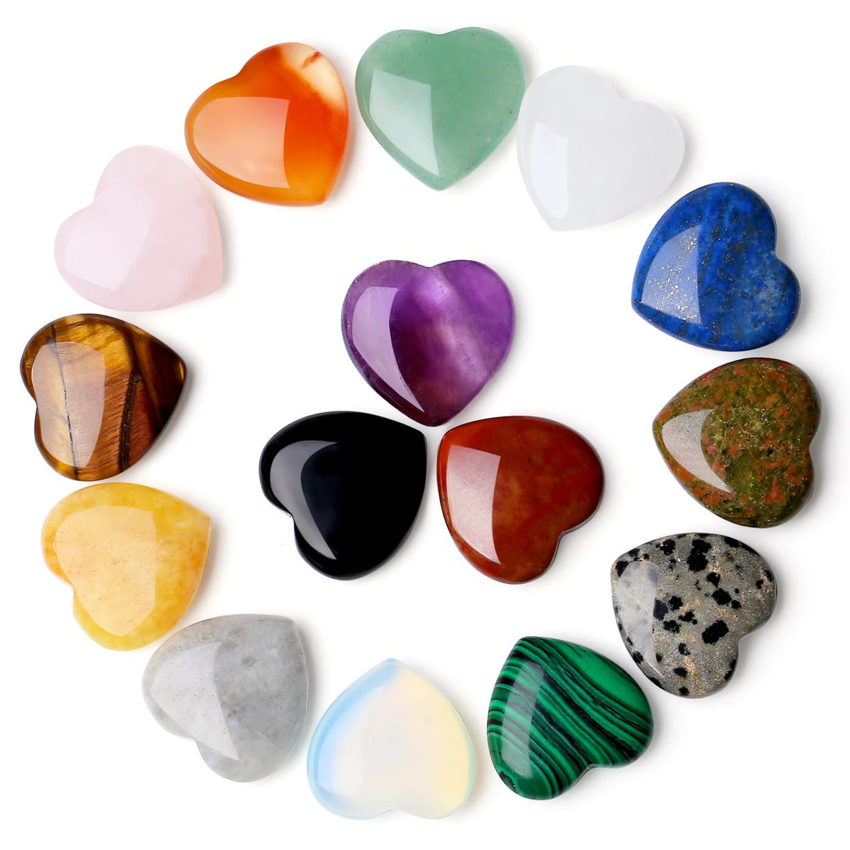 XIANNVXI 15 Pcs Healing Crystals Heart Stones Polished Crystals Gemstones Love Palm Pocket Stones Natural Reiki Chakra Crystals Set Gifts