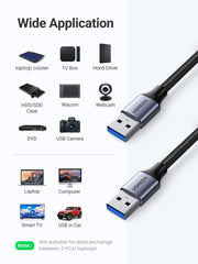 UGREEN USB Cable, USB 3.0 A to A Data Cable Braided, 5Gbps High Speed Transfer USB to USB Cable, Compatible with External Hard Drive/Laptop Cooling Pad/Docking Station/PC/TV/DVD/Printer/Camera(3M)