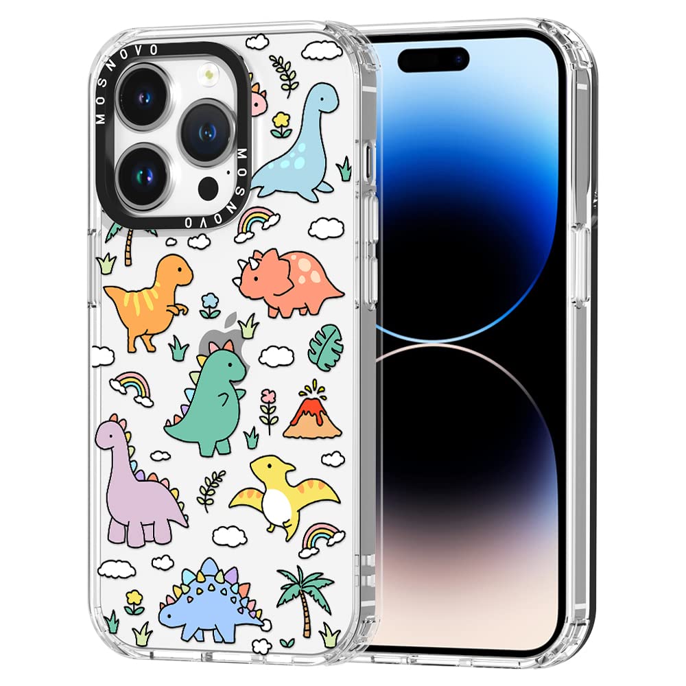 MOSNOVO for iPhone 14 Pro Case, [Buffertech 6.6 ft Drop Impact] [Anti Peel Off] Clear Shockproof TPU Protective Bumper Phone Cases Cover with Dinosaur Land Design for iPhone 14 Pro