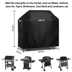 Ezilif Waterproof Barbecue Covers-120x60x120 cm, Oxford Heavy Duty Large BBQ Cover with Reflective Strips, Rip-Proof, UV & Waterproof Outdoor Gas Barbecue Cover for Weber, Brinkmann, Char Broil