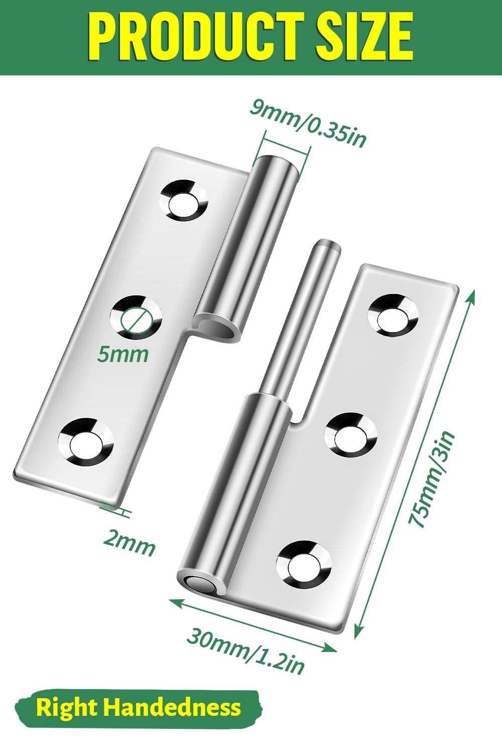 2 Pcs Lift Off Hinges 3 Inch, Bolatus Small Slip Joint Flag Hinges Detachable Hinges 304 Stainless Steel Door Hinges Right Handedness