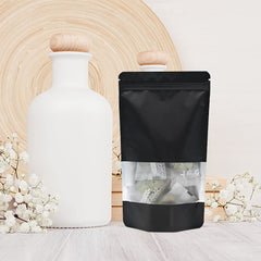 30pcs 12x20cm Black Stand up Mylar Ziplock Bags with Clear Window,Frosted Resealable Plastic Pouches for Food Storage Jewellery Sweets