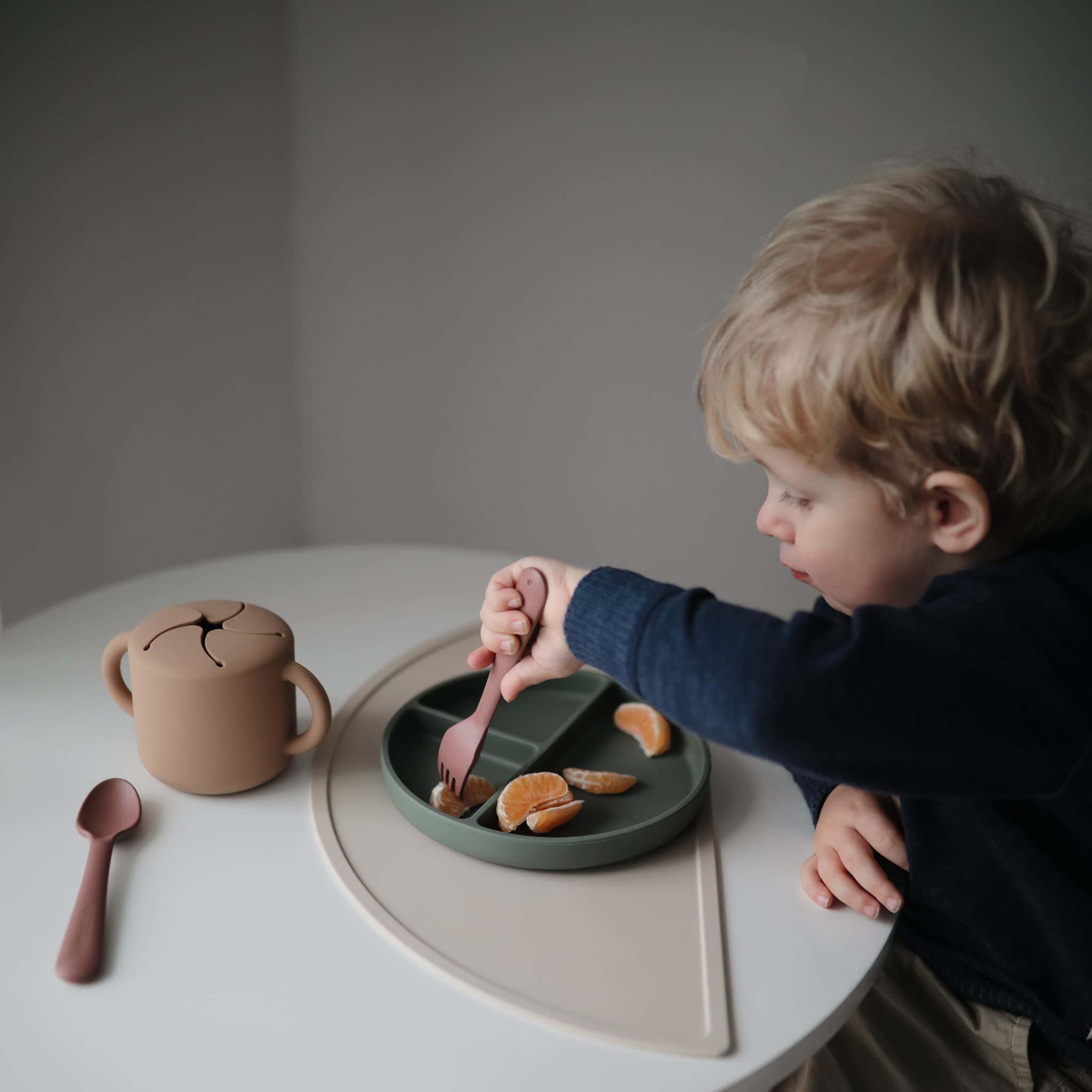 Mushie Silicone Suction Plate   Non-Slip Silicone Suction Plate Baby   Divided Plate for Babies & Toddlers   Material: Food Grade Silicone   Dishwasher & Microwave Safe (Dried Thyme)