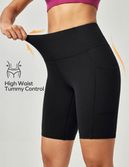 Ewedoos Cycling Shorts Women Running Gym Shorts for Women with Pockets High Waisted Tummy Control Soft Womens Sports Yoga Biker Workout Shorts Black