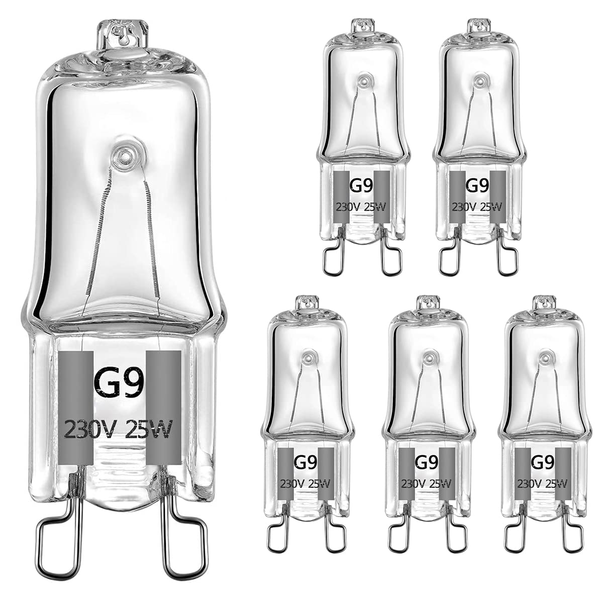 G9 Oven Bulbs 25W Clear Halogen Lights 230V 300℃，Pack of 6