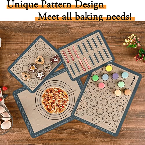 4 Piece Set Silicone NonStick Baking Mats Sheet with Measurement-Resuable Non-Slip Tray Liners, Pastry/Macaron/Cake/Cookie/Bread Making, Fit for Table Mat Counter Mat (Grey)