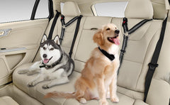 Dog Car Seat Belt, Restraint Adjustable with Elastic Bungee Buffer Headrest for Vehicle, 360° Swivel Carabiner Nylon Pet Safety Seat Belts Heavy Duty Car Harness for Dogs (Black, Safety buckle)