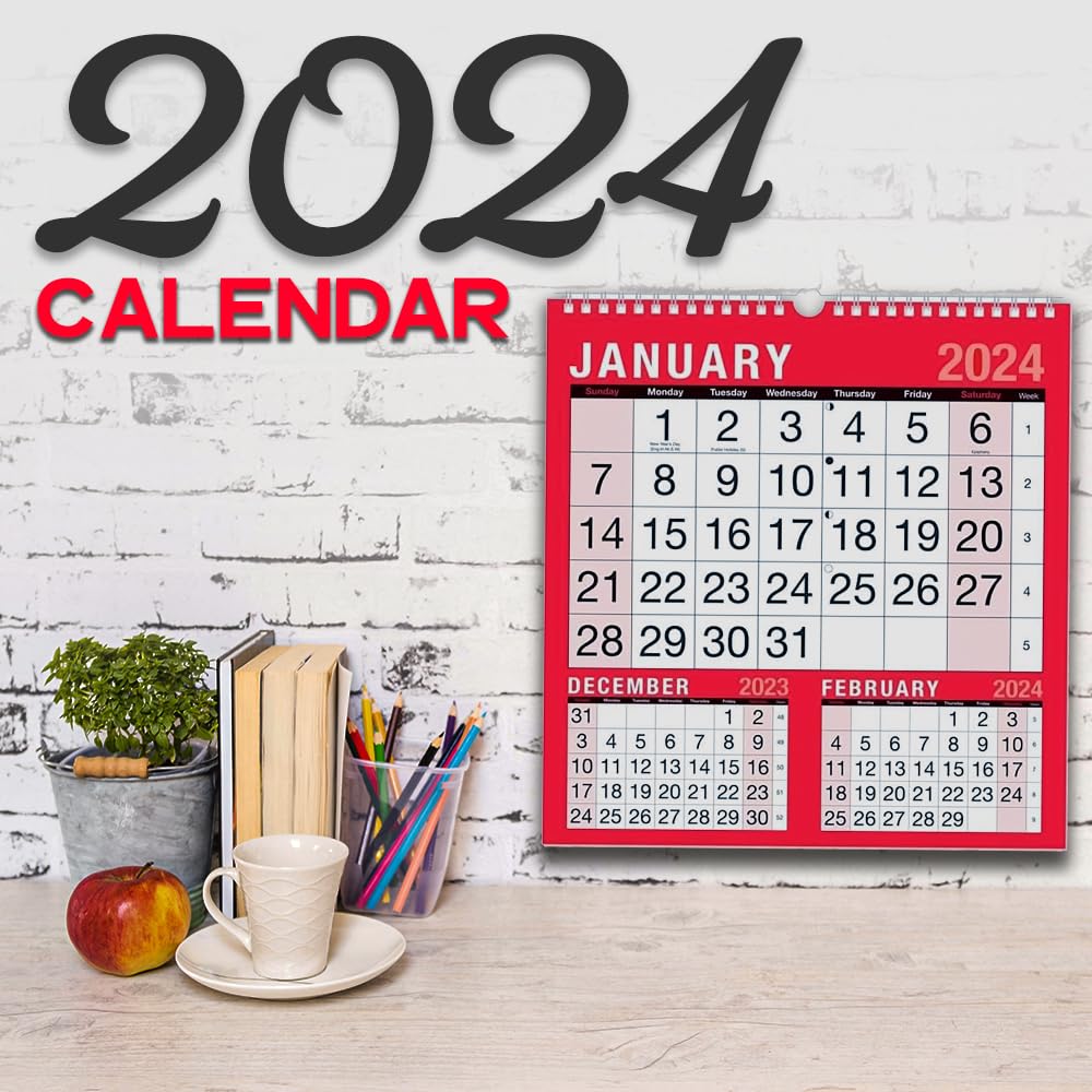 ZYBUX - 2024 Calendar,Planners & Personal Organisers, Wall Planners,Holidays and Notable Dates,Wall Planner Spiral Bound for Home Business Office School. (LARGE PRINT CALENDAR)