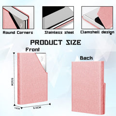 Waylipun Business Card Holder, Professional PU Leather & Stainless Steel Business Name Card Case, Keep Business Cards in Immaculate Condition, Slim Metal Pocket Card Holder with Magnetic Shut(Pink)