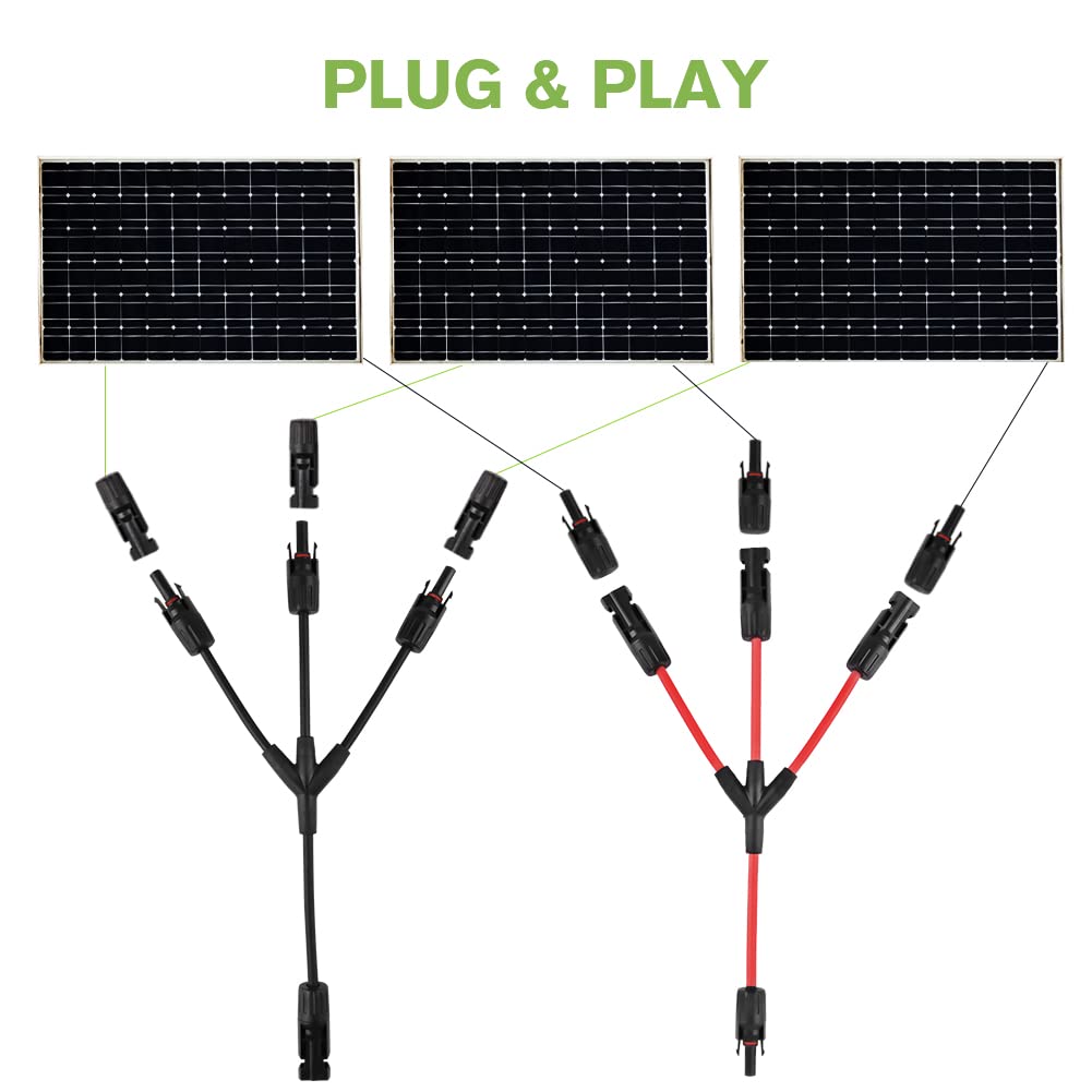 URAQT Solar Cable Y-Splitter (1 to 3), 2 Pcs 6mm² Solar PV Parallel Adapter Y Cable Connector, Solar Panel Extension Cable MMFandFFM for Parallel Photovoltaic Connection, Solar Panel Charging