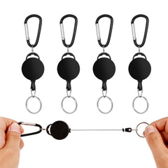 cluis 4Pcs Retractable Badge Reels, Extendable Keyring Reel Clips Heavy Duty Lanyard Key Chain Lanyard Clips Badge Holder Pull - Black