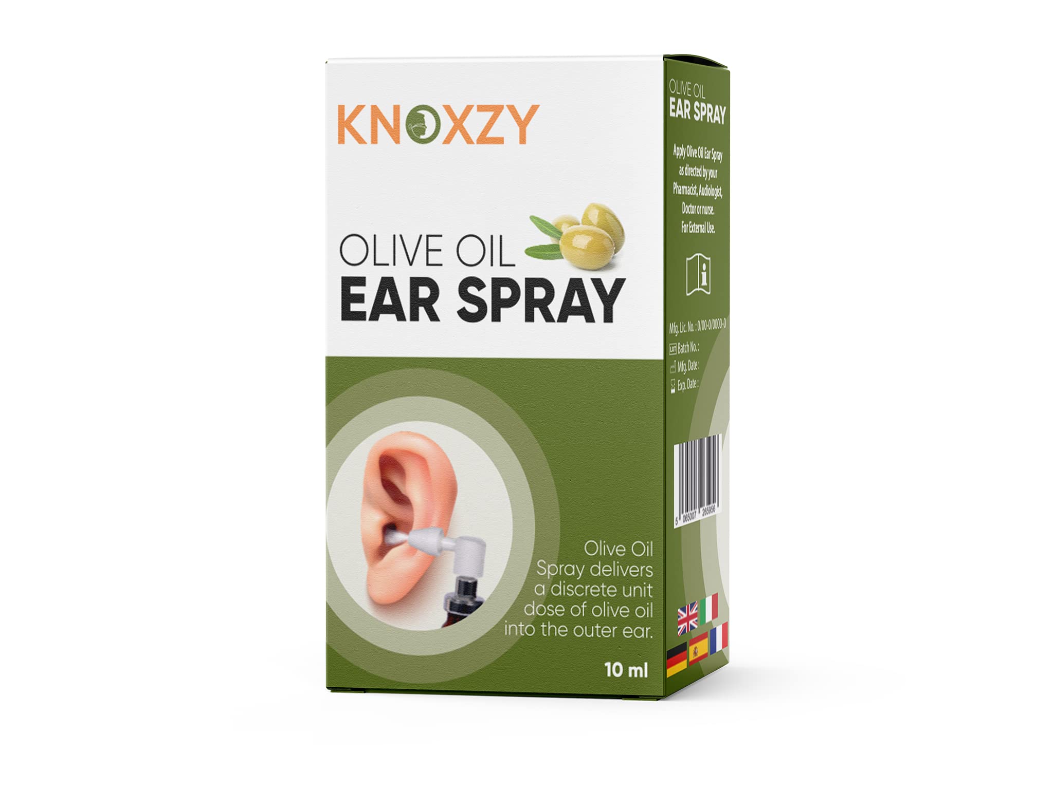 Knoxzy Olive Oil Ear Spray, Wax Removal Natural Spray for Infections & Pain Softener Relief Clinically Tested - 10 ml