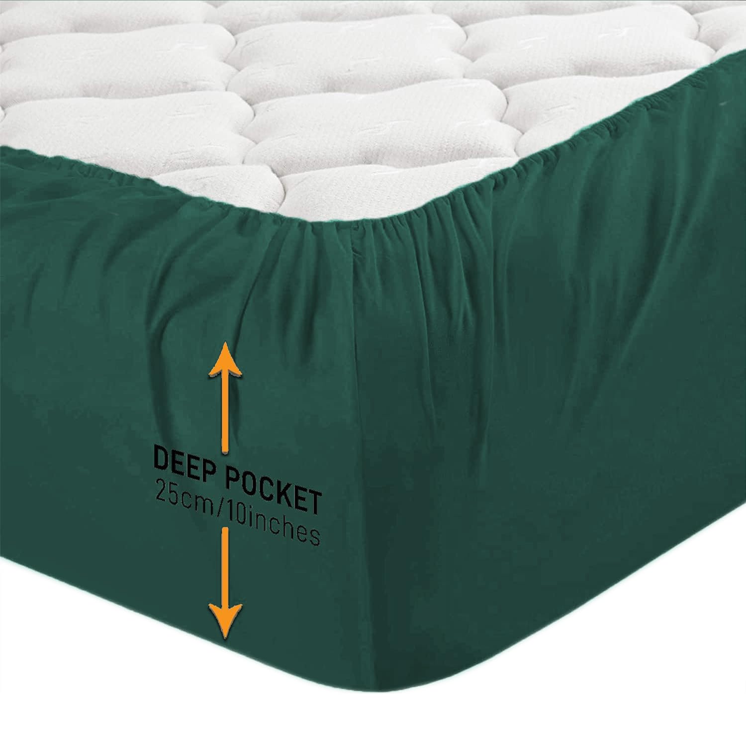 My home store Fitted Sheet 25 cm Deep Brushed Microfiber Ultra Soft No-Iron Wrinkle-Resistant Plain Dyed Fitted Bed Sheets Hypoallergenic Breathable Sheets (Emerald, Super King)