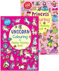 Squiggle A4 Unicorn & Princess Sticker Activity & Colouring Books - Set of 2