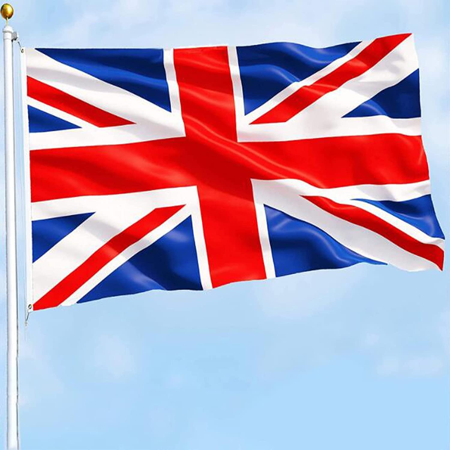 AhfuLife Union Jack Flags 5ft x 3ft, 2pcs Great Britain British Flags - Double Side with Brass Eyelets United Kingdom Flags for Coronation Street Party Decorations