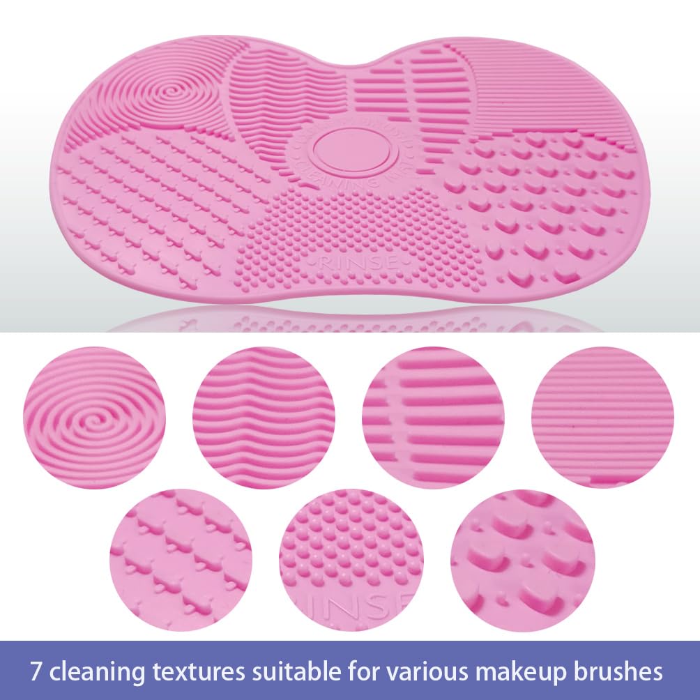 Vasterqua 2 Packs Makeup Brush Cleaning Mat, Silicone Makeup Brush Cleaner with Back Suction Cups(Green and Pink)