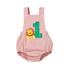 Baby Boys 1st First Birthday Smash Cake Outfit Jungle Safari Animal Themed One Year Old Party Photo Shooting Bubble Romper Button Strap Bodysuit Bib Overall Jumpsuit Playsuit Pink Lion 6-12 Months