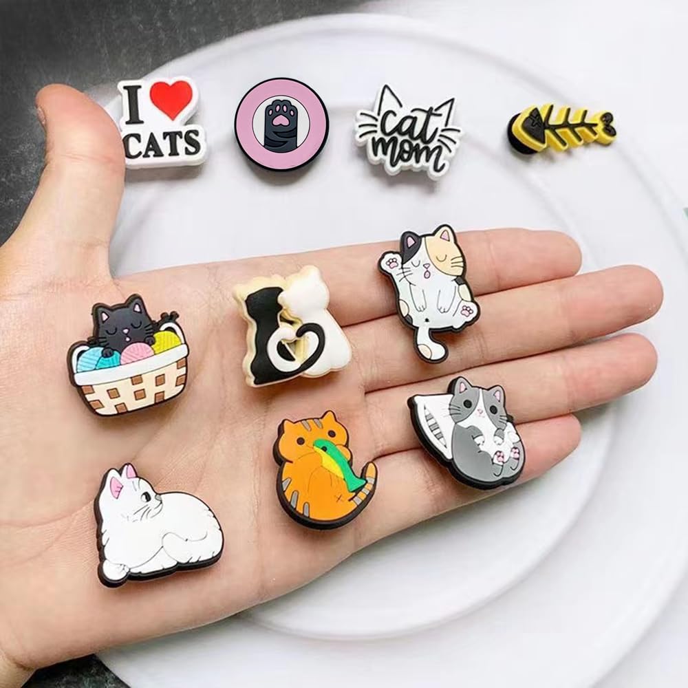 Nityunn Shoe Charms for Clogs, Random Men Women PVC Cartoon Shoe Decorations Accessories for Sandal and Slippers (cat charms)