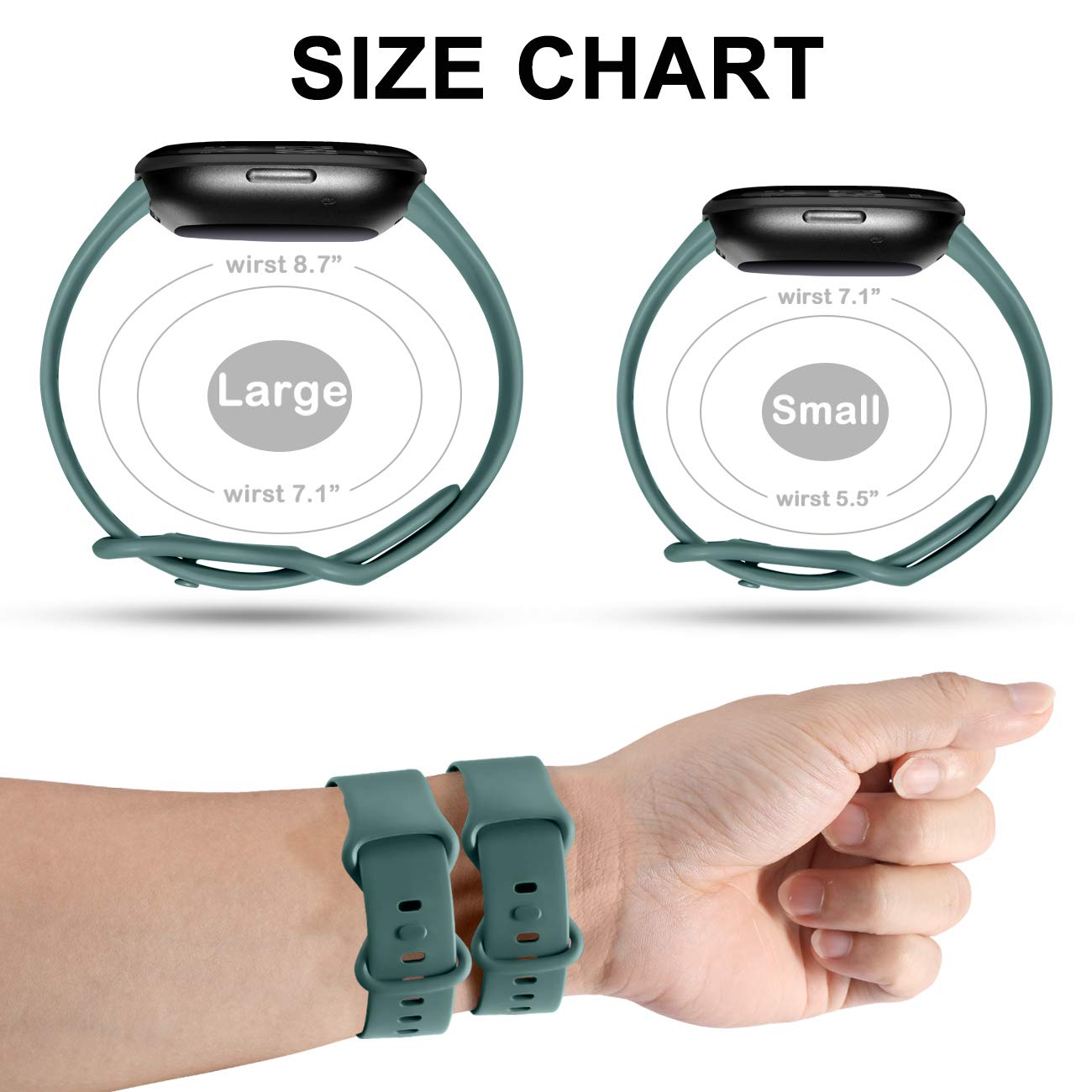 Oielai Compatible for Fitbit Versa 4/Fitbit Versa 3/Fitbit Sense 2/Fitbit Sense Strap, Silicone Sport Soft Replacement Straps for Versa 3/Versa 4/Sense/Sense 2 Women Men, Small PineGreen