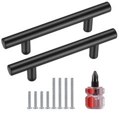 Yibaijia 4 Pcs Black Kitchen Cupboard Handles, Cabinet Door Pulls Handles, T Bar Handles Knobs, Stainless Steel Wardrobe Drawer Dresser Door Gate Handles, with Screwdriver and Screws (12x96x150mm)