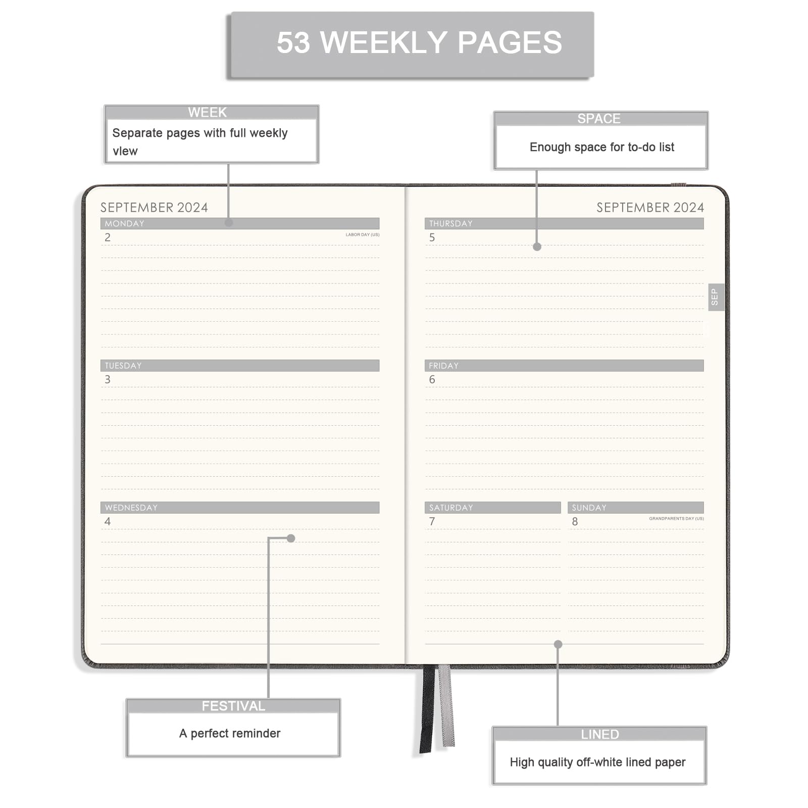 Academic Diary 2024-2025 - Diary 2024-2025 A5 Week to View from July 2024 to June 2025, 14.6 X 21 cm, A5 Premium Thicker Paper with Pen Holder, Inner Pocket and 40 Notes Pages