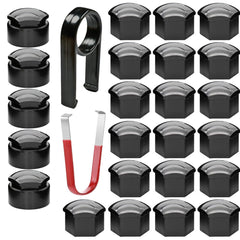 Gebildet 24pcs Wheel Nut Cap 17mm(5pcs Anti-Theft Bolt Capand19pcs Normal Bolt Cap) Hexagonal Tire Nut Covers with Removal Tool Set for Cars(Black)