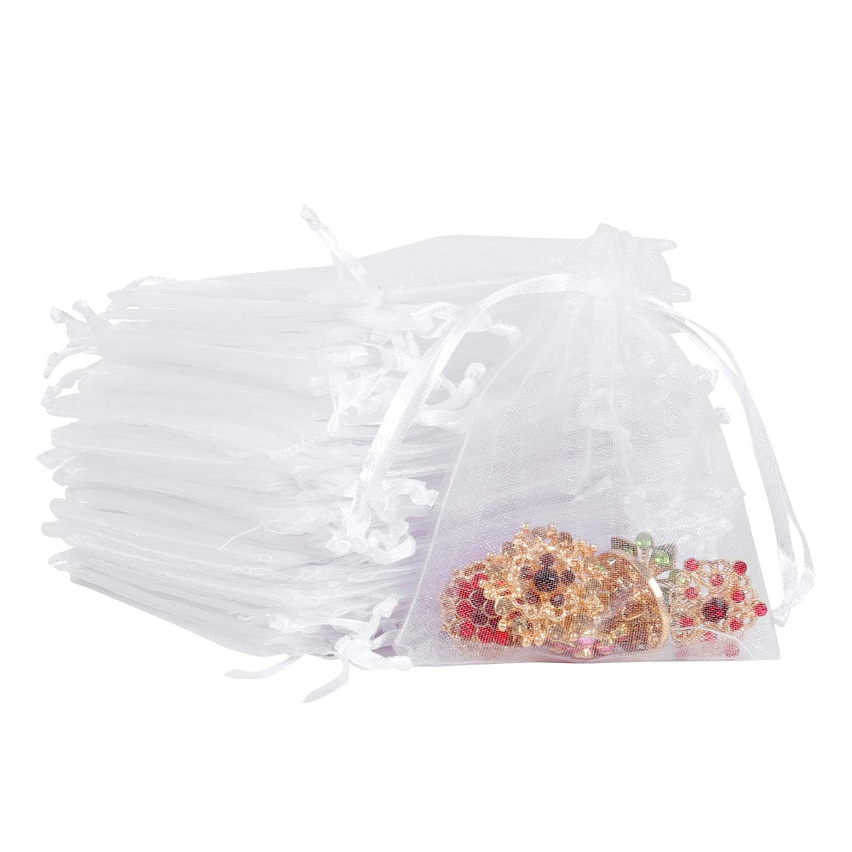 100Pcs Small Organza Bags 7 x 9 cm White Gift Jewelry Pouches Wedding Favour Bags for Christmas Party Birthday Candy Chocolate Mesh Drawstring Lavender Pouches