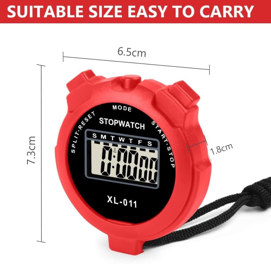 Stopwatches, Digital Sports Stop watch, referee kit, Handheld stopwatch Split Lap Timer, Neck Stopwatch, Shockproof Waterproof Stopwatch with LCD Display for Coaches Swimming Running Training (Red)
