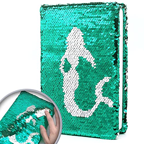 Sequin Secret Diary for Girls, 8.5x5.5 Inches 160 Lined Pages Filp Reversible Sequin Kids Journal for Teenage Boys & Girls Notebook Mermaid Gifts for Girls Birthday Presents 6 7 8 9 10 Years Old