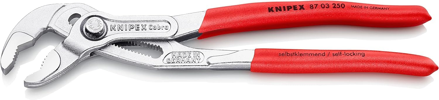 Knipex Cobra® High-Tech Water Pump Pliers chrome-plated, with non-slip plastic coating 250 mm (self-service card/blister) 87 03 250 SB