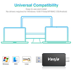 Vanja USB 3.0 SD/Micro SD Card Reader USB Type C Memory Card Adapter Compatible with Macbook Pro, iMac, Samsung S20/S10 Huawei P50/P40/Mate 40/30 for UHS-I/II SDXC, SDHC, MMC, RS-MMC, Micro SDXC/SDHC