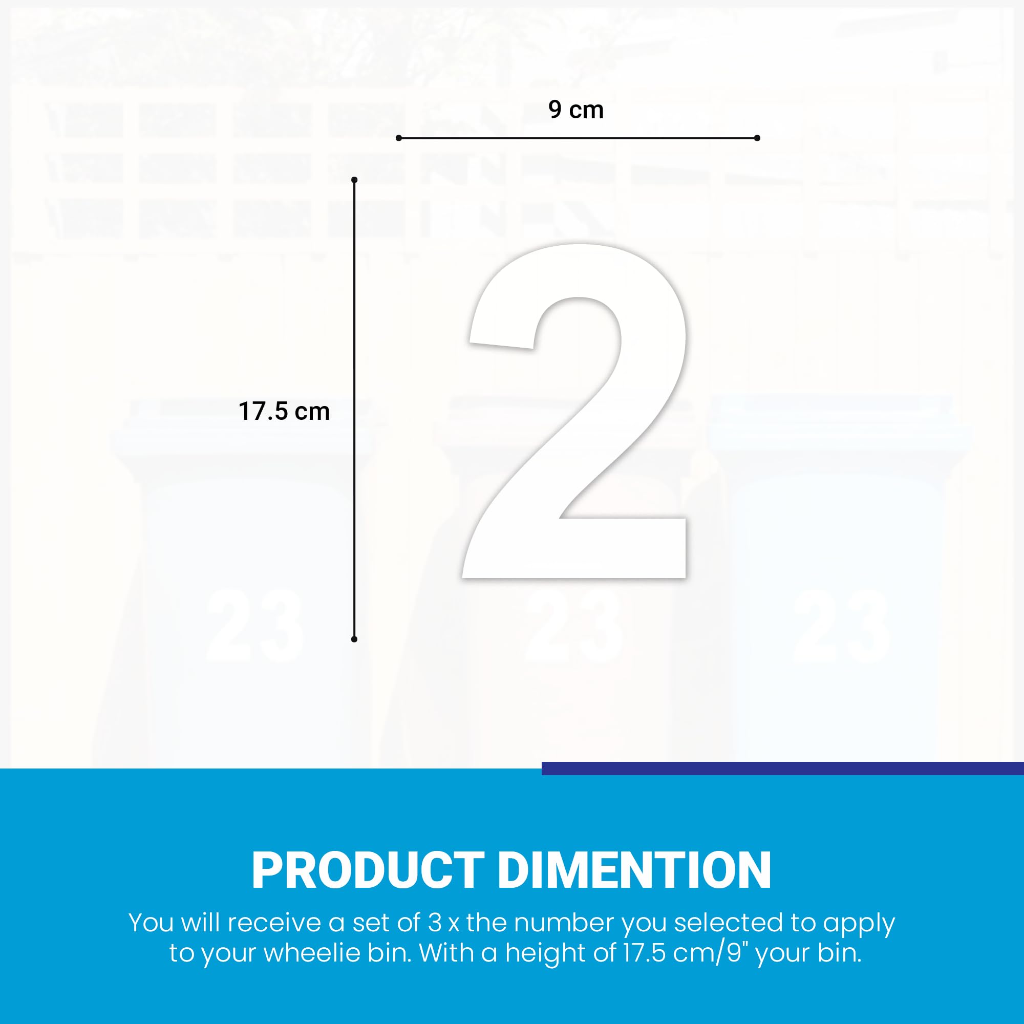 3 x Bin Numbers for Wheelie Bins, 0-99 Wheelie Bin Stickers, 17.5cm Bin Stickers for Wheelie Bins, Self Adhesive Wheelie Bin Numbers, Weatherproof Vinyl Number Stickers(23)