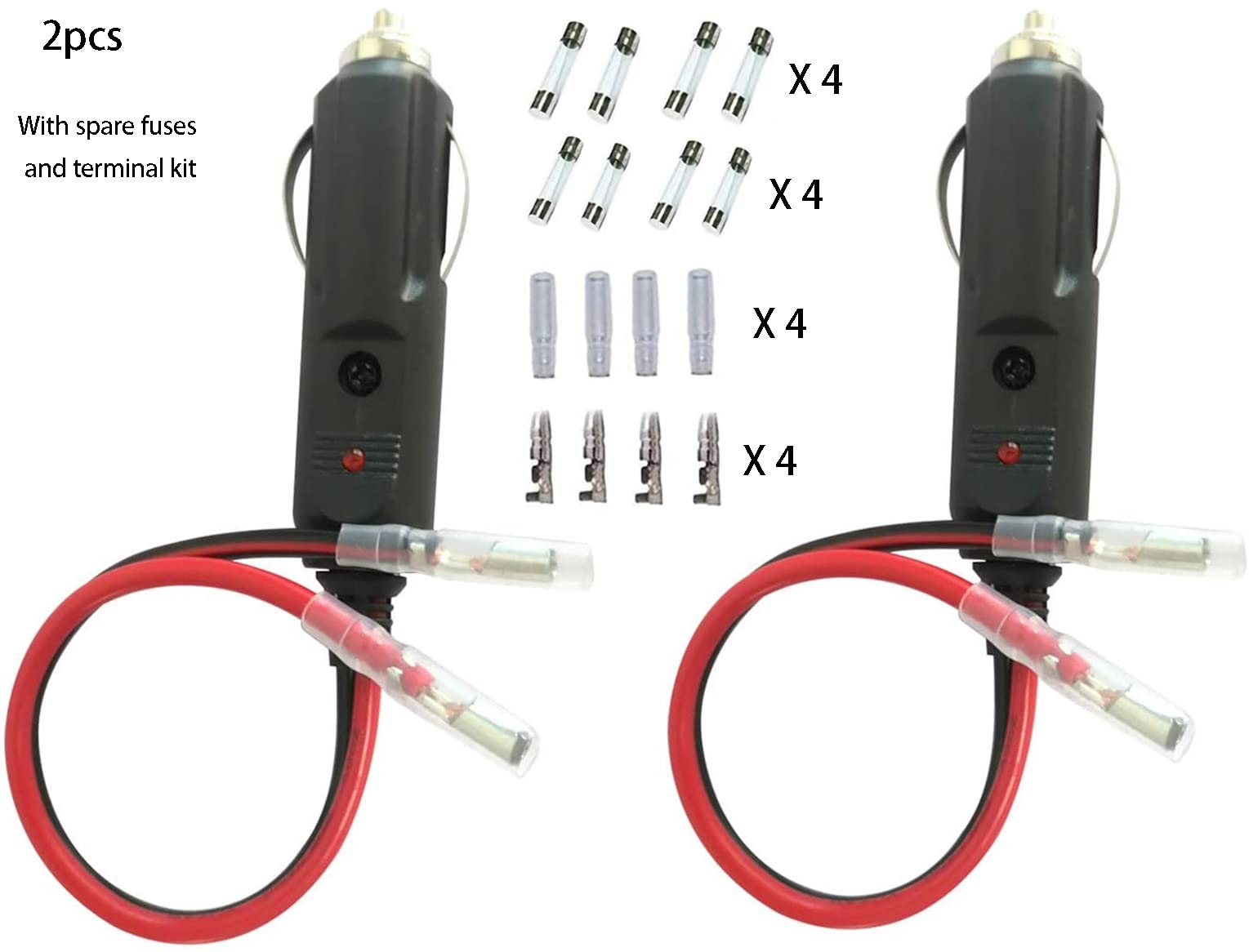 Dongge Car Replacement 12V 24V Cigarette Lighter Male Plug with Leads with LED Light Cigar Female Socket Plug Extension Cable for Motorcycle Car Tractor with spare fuse and terminal kit 2Pack