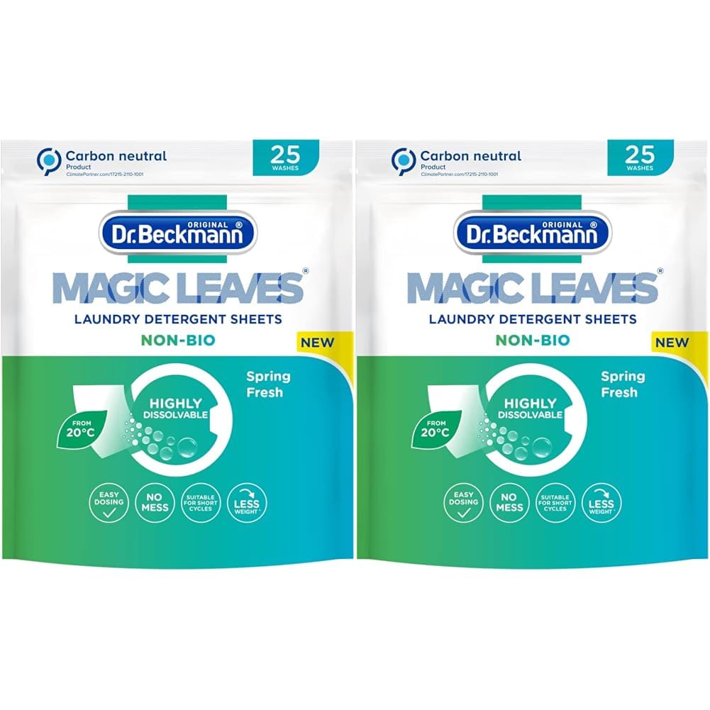 Dr. Beckmann MAGIC LEAVES Laundry Detergent Sheets NON-BIO   25 Sheets (Pack of 2)