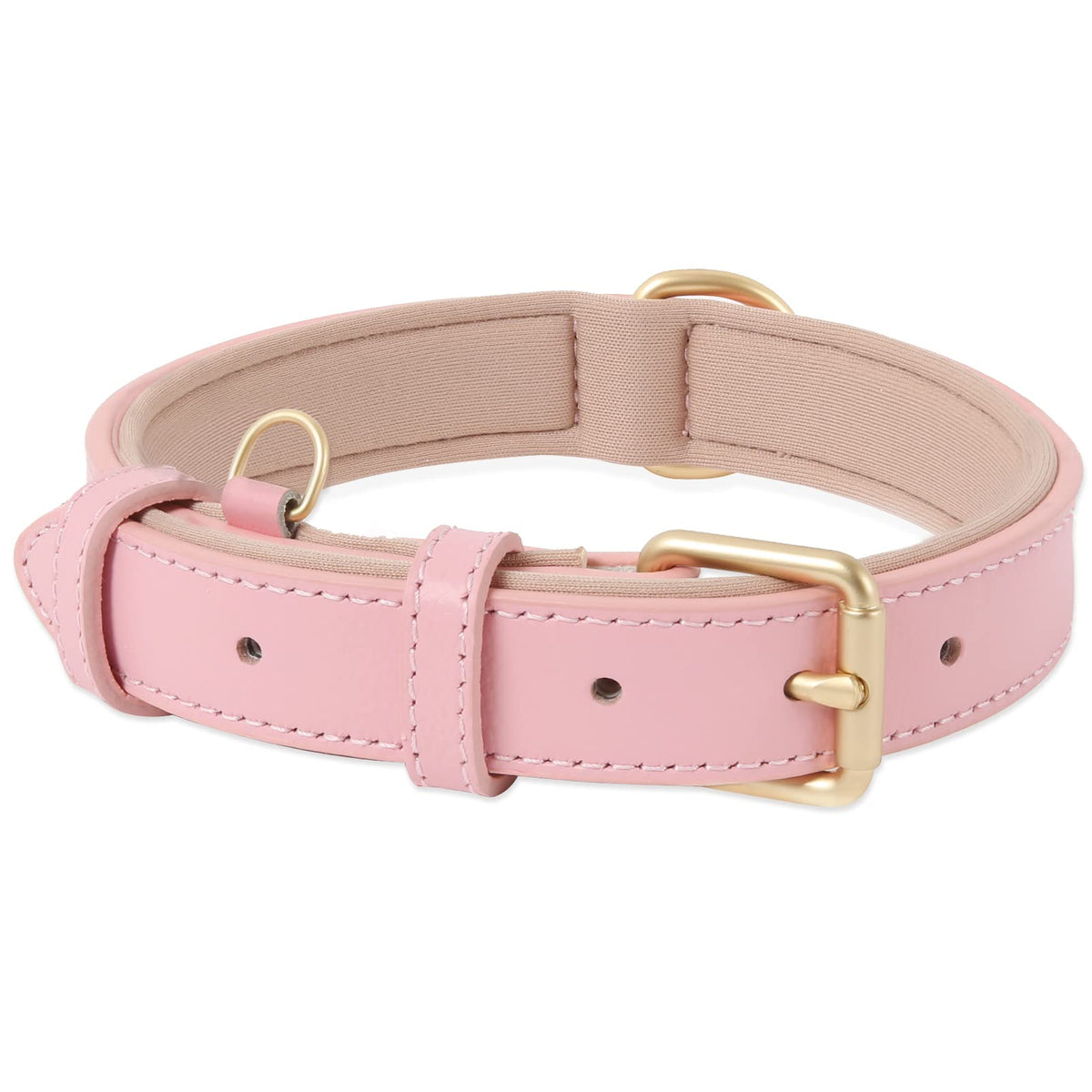 HEELE Soft Leather Dog Collar Puppy Small Dogs Breathable Padded with D Ring, Adjustable Classic Dog Pet Collar, Pink, XS