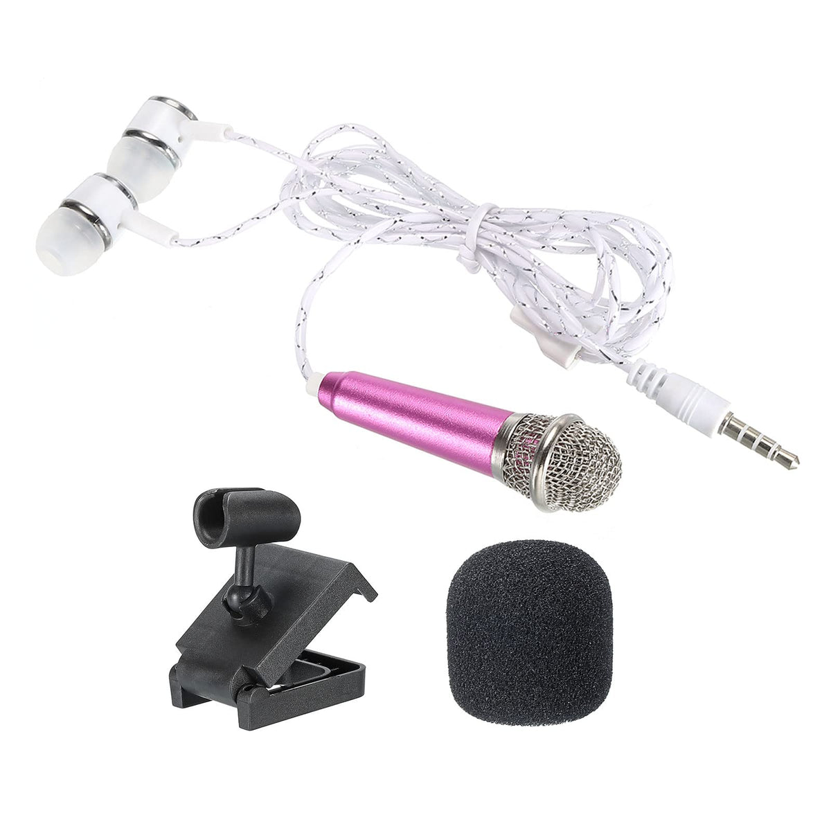 PATIKIL Mini Microphone Portable Vocal Microphone Rose Red for Voice Recording and Singing with Earphone, Mic Stand and Cover Pack of 1