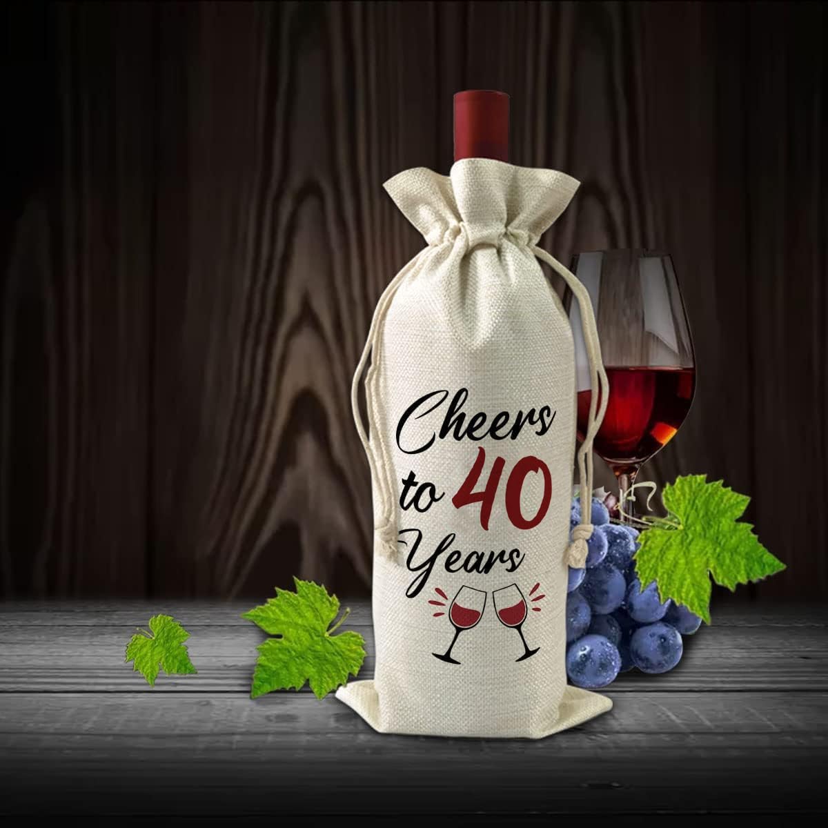 40th Birthday Gifts for Men and Women - Cheers to 40 Years Wine Favor Bag 40th Birthday Gift - Natural Linen Drawstring Wine Bag, Cool Birthday Gift for Dad, Friend Birthday Gifts (Cheers to 40 Years)