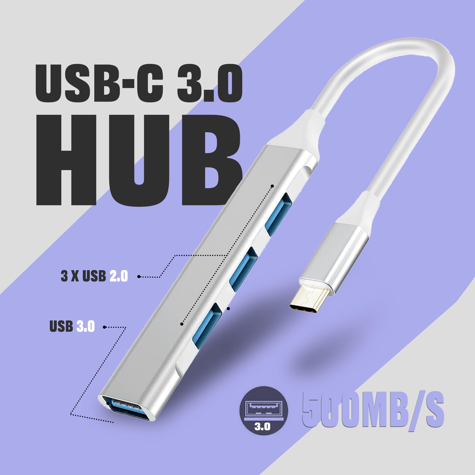 USB C Hub, 4-Port Mini USB C Adapter with Multi-Ports (1 USB 3.0, 3 USB 2.0), Ultra Slim USB C Splitter Extension Adapter,Compatible MacBook Pro, iPad Pro, iMac, XPS, Laptop, Mobile etc