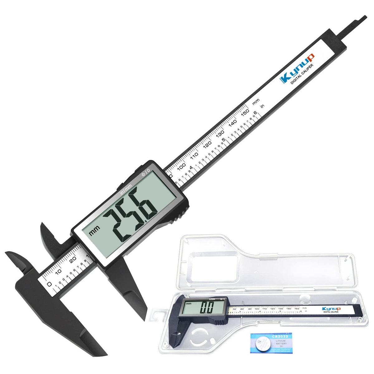 Kynup Large LCD Screen Digital Caliper, 150mm Caliper Measuring Tool, Inch/Millimeter Conversion, Lightweight Digital Vernier Caliper, Measuring Tools Calipers Gauge, Carbon Fiber, 150mm/6''