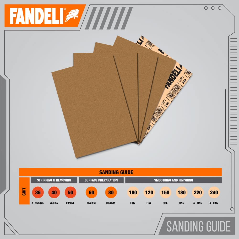 Fandeli   Multi-Purpose Sanding Paper   Assorted Grits (80,120,220)   25 Sheets of 23 x 28 cm   Perfect for Sanding Metal and Sanding Wood   Hand Sanding   Orbital Sanders