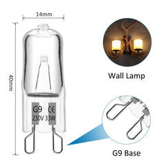 G9 Halogen Light Bulbs 230V 33W Dimmable, 460LM Warm White 2700K, 360° Beam Angle, No Flicker, G9 Halogen Capsule Bulbs for Cooking Lighting, Wax Lamp, RV Light, Chandelier and Ceiling Lights, 10 Pack