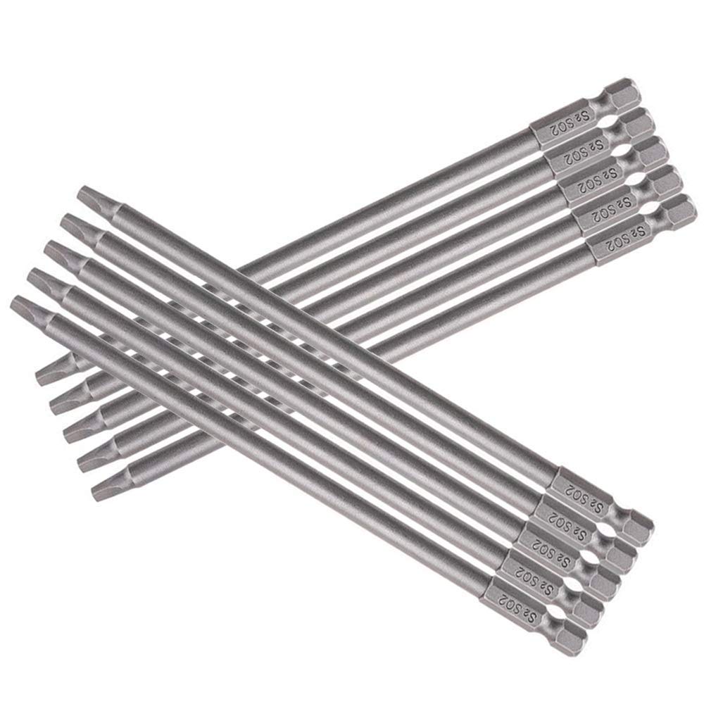 Gasea 10pcs 150mm 1/4 inches Hex Shank Long Magnetic Square Head Screwdriver Bits Square Drive Bit Set (SQ2)