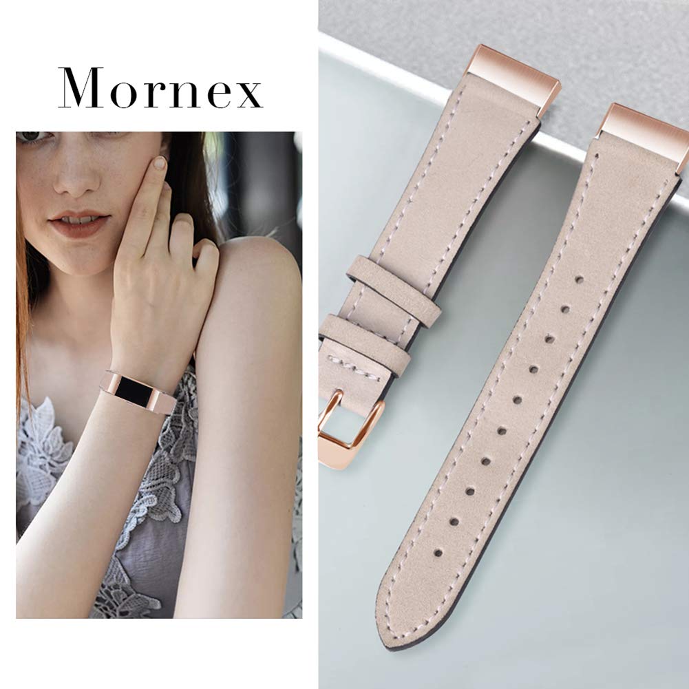 Mornex Strap Compatible Fitbit Charge 3 Strap/Charge 3 SE Leather Band, Classic Adjustable Replacement Wristband Fitness Accessories Metal Connectors,Rose Gold-Beige