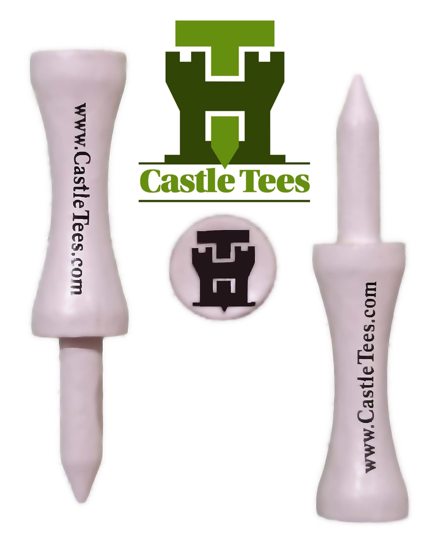 Castle Tees White 40 x 51mm 2 inch White Premium Bamboo Golf Tees with a Free Ball Marker & Free Pencil. Twice the strength of regular bamboo very strong & durable & a Great Golf Gift.