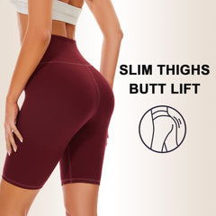 SIMIYA Yoga Shorts Womens Cycling Shorts High Waist Super Soft Comfort Slim Biker Shorts Leggings Stretch Running Shorts for Gym Workout (Wine M)