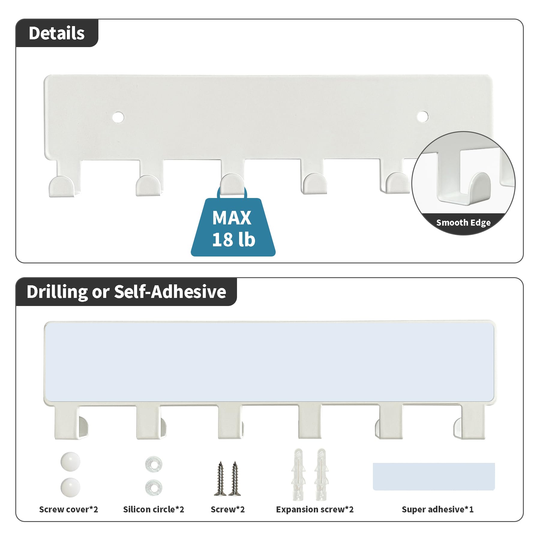 GTK Key Holder for Wall, Key Hooks with 6 Hooks, Wall Mounted Key Holder for Hallway, Self Adhesive Key Rack(White)