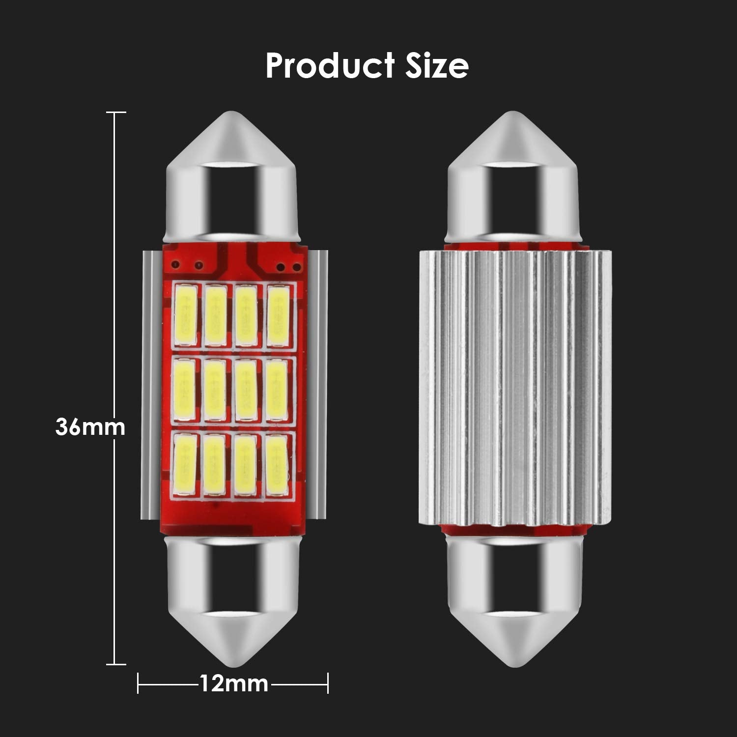 BROTOU Festoon LED Car Bulb 6 Pack, LED Dome Reading Xenon White Bulbs Car Interior Light Replacement License Plate Lights Map Lamps No Polarity 12 SMD 3014 180LM (36 MM)