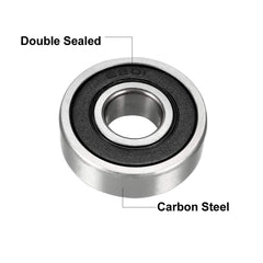 sourcing map 6201-2RS Ball Bearing 12mm x 32mm x 10mm Double Sealed 180201 Deep Groove Bearings, Carbon Steel (Pack of 2)