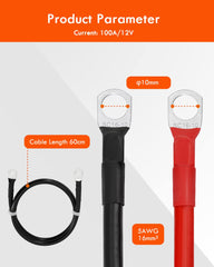 Gorffy 60cm Car Battery Cable 2 Pcs, 5AWG 16mm² 12v Battery Cable, Battery Cables 12v Heavy Duty with SC16-10 Ring Terminals, Copper Wire Battery Inverter Cable, Battery Leads for Car & Truck (60cm)